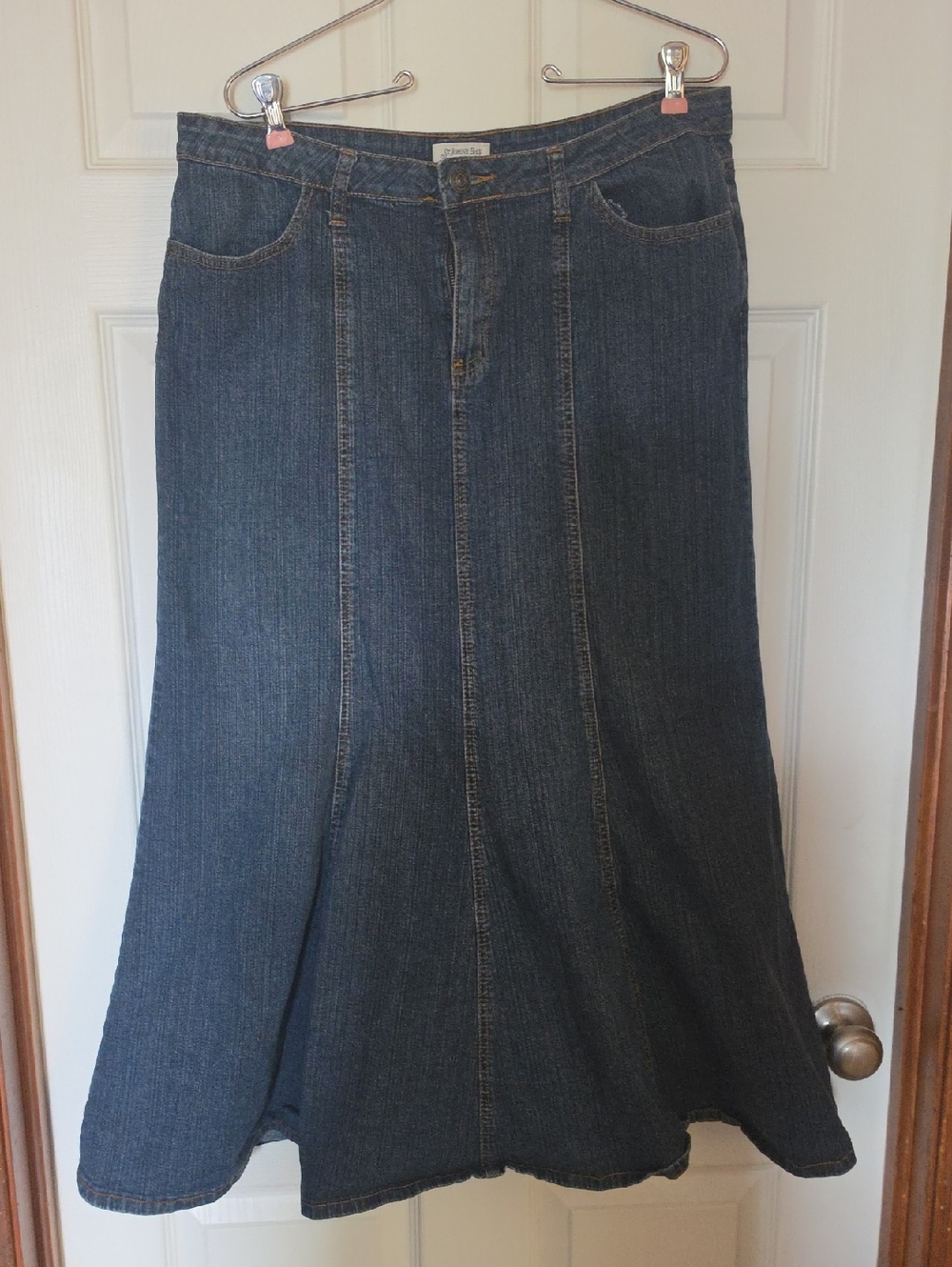 Denim Flared Maxi Skirt - Dark Blue